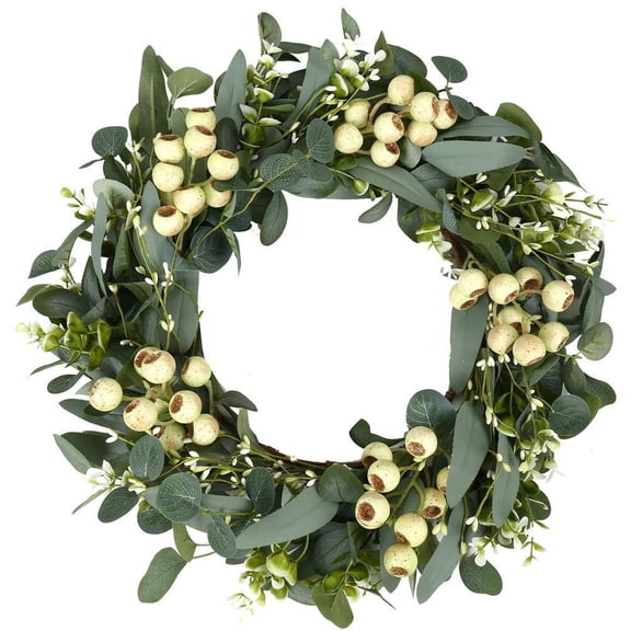 Berries Eucalyptus Wreaths for Front Door, 20" Artificial Spring Summer Green Leaf Wreath for Farmhouse Wall Wedding Decor Window Front Porch Decor