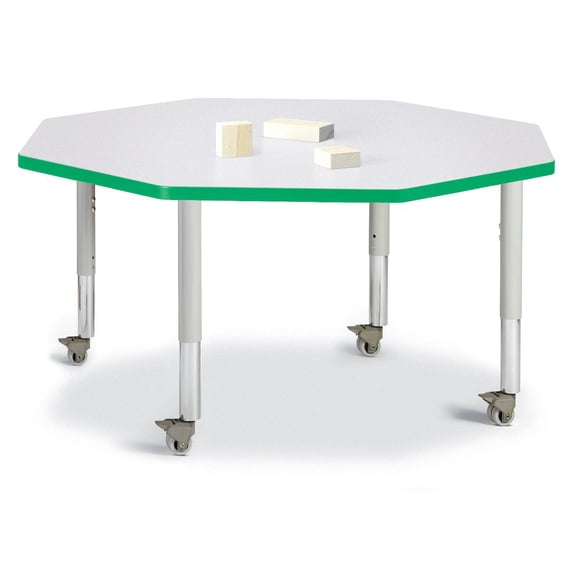 Octagon Activity Table - 48" X 48", Mobile - Gray/Green/Gray