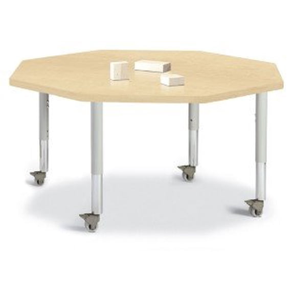 Octagon Activity Table - 48" X 48", Mobile - Maple/Maple/Gray