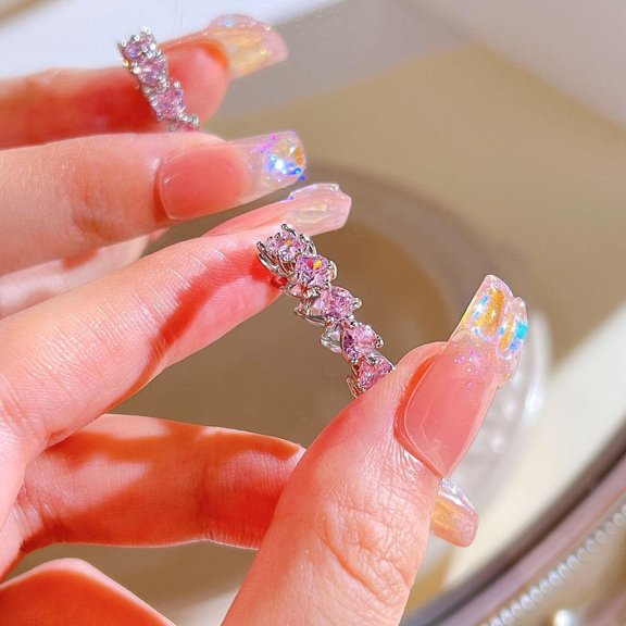 SPGIE Pink Crystal Rings Sweet Cool Style Fashion Temperament Rings for Women Girls Y2K New Fashion Rings Party Gifts(Style 12)