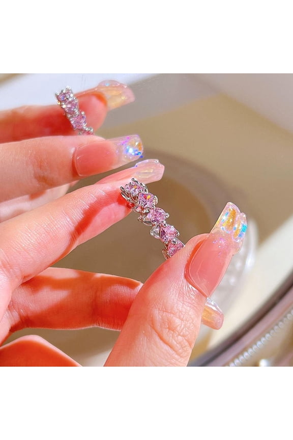 Pink Crystal Rings Sweet Cool Style Fashion Temperament Rings for Women Girls Y2K New Fashion Rings Party Gifts(Style 12)