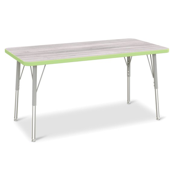 Berries Rectangle Activity Table - 24 inch X 48 inch, A-height - Driftwood Gray/Key Lime/Gray