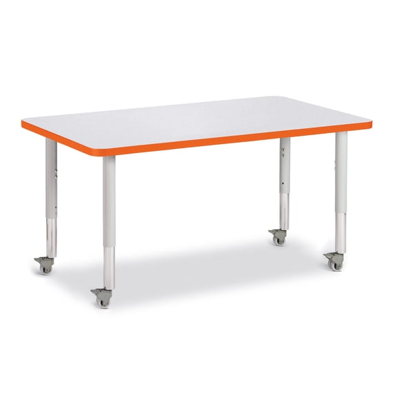 Berries 6473JCM114 Rectangle Mobile Activity Table, 30" x 48", Gray/Orange/Gray