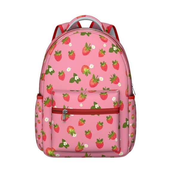 Berries Students Backpack Cute Red Sweet Kawaii Fruity School Bag with Fresh Summer Berry Design, Lightweight and Wear-Resistant