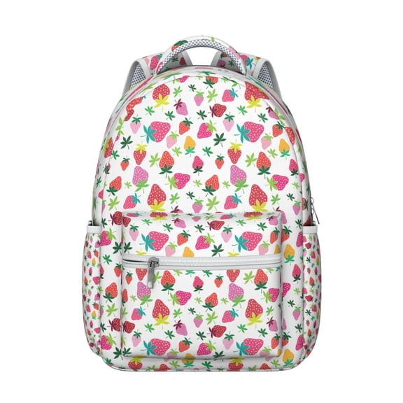Berries Students Backpack Cute Red Sweet Kawaii Fruity School Bag with Fresh Summer Berry Design, Lightweight and Wear-Resistant