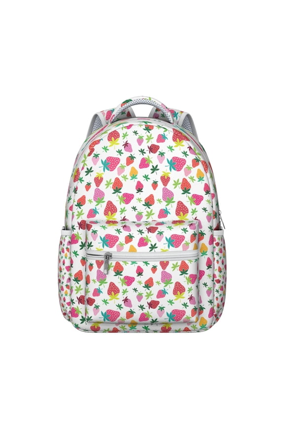 Berries Students Backpack Cute Red Sweet Kawaii Fruity School Bag with Fresh Summer Berry Design, Lightweight and Wear-Resistant