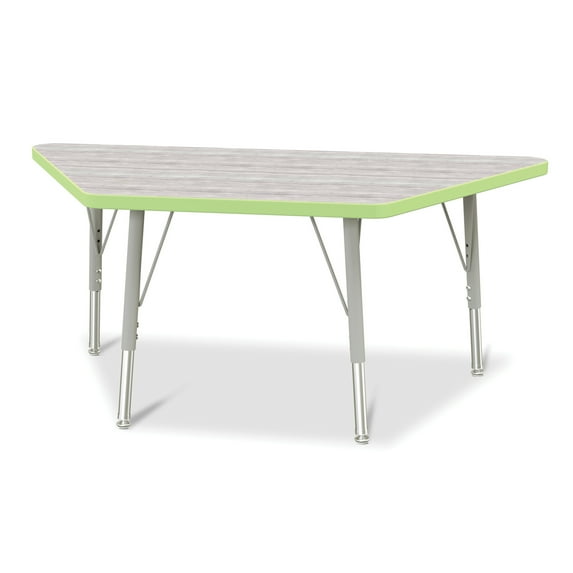 Berries Trapezoid Activity Table - 24 inch X 48 inch, E-height - Driftwood Gray/Key Lime/Gray