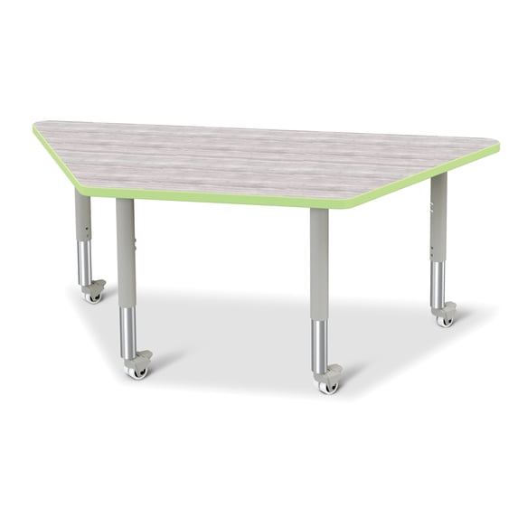 Trapezoid Activity Table - 30" X 60", Mobile - Driftwood Gray/Key Lime/Gray