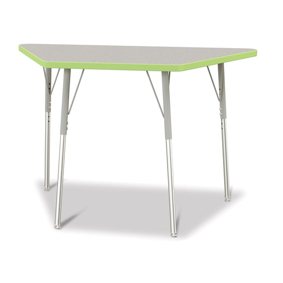 Trapezoid Activity Tables - 24" X 48", A-height - Freckled Gray/Key Lime/Gray