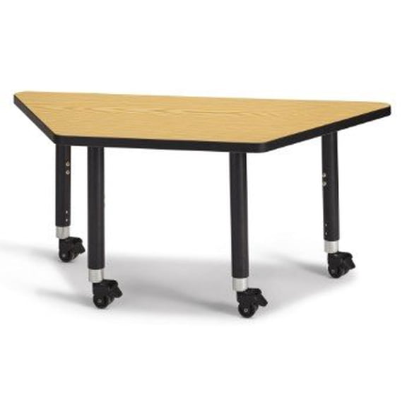 Trapezoid Activity Tables - 24" X 48", Mobile - Oak/Black/Black