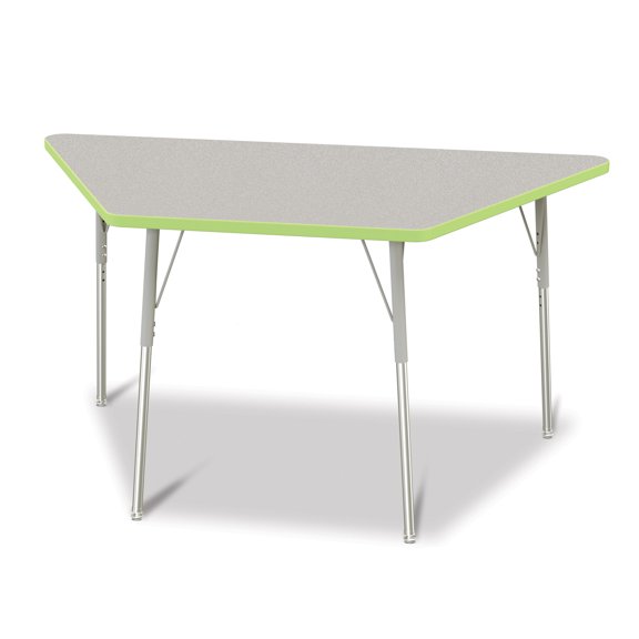 Trapezoid Activity Tables - 30" X 60", A-height - Freckled Gray/Key Lime/Gray