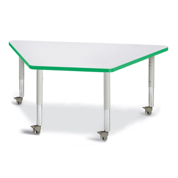 Trapezoid Activity Tables - 30" X 60", Mobile - Gray/Green/Gray