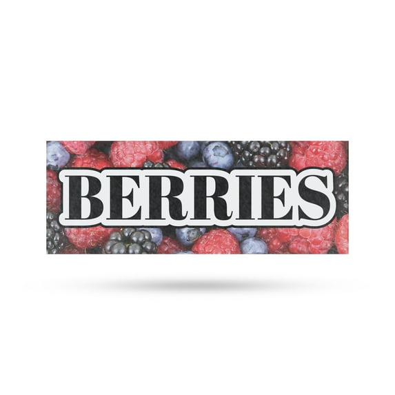 Berries Vinyl Decal 12 Inch x 5 Inch Weatherproof Heavy-Duty Adhesive Backing | Fresh Produce, Farmer’s Market, Seasonal Fruit | Made in USA