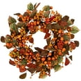 thumbnail image 1 of Northlight Mini Gourds and Berries Artificial Fall Harvest Wreath - 24" - Orange and Green - Unlit, 1 of 8