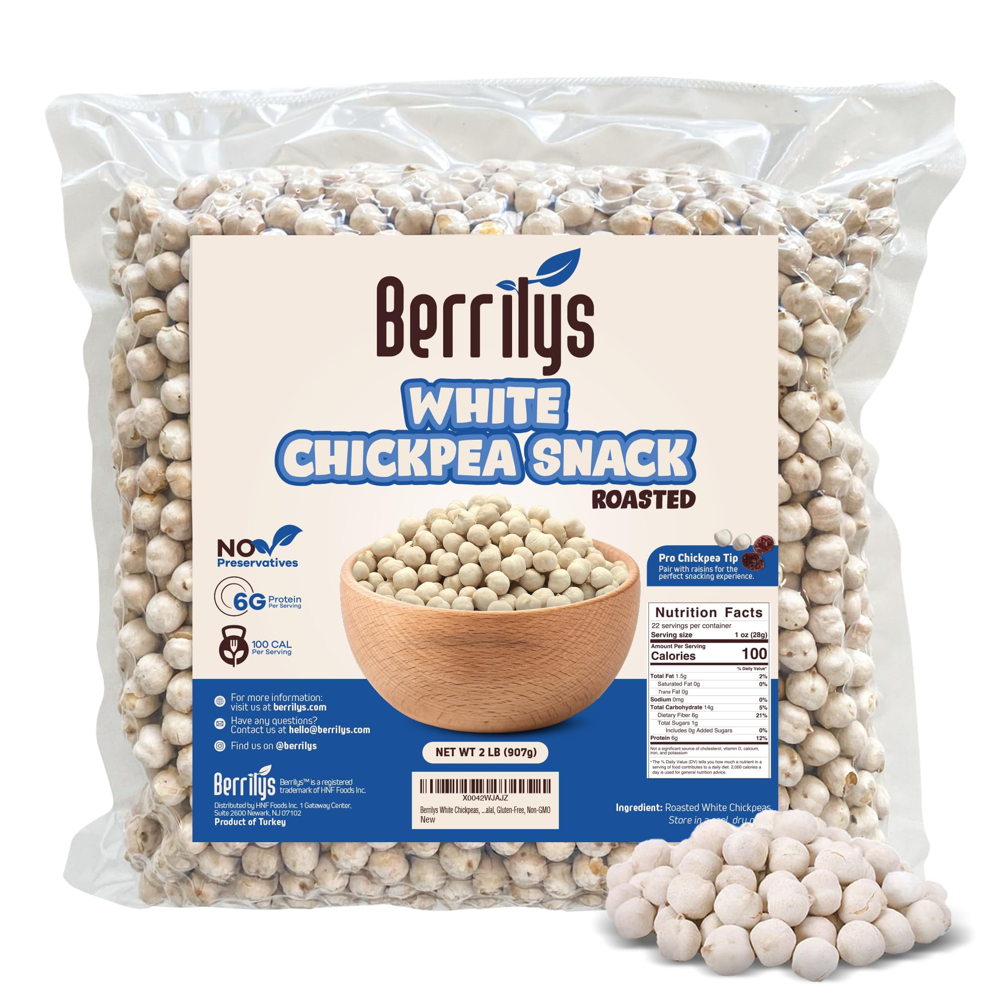 Berrilys White Chickpeas MSF2 Roasted Chickpeas, Dried Chickpeas
