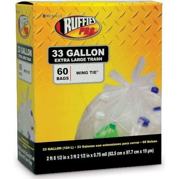 Berry 1124909 Ruffies Pro 60-Count 33 Gallon .75 Mil Clear Trash Garbage Bags - Quantity of 2