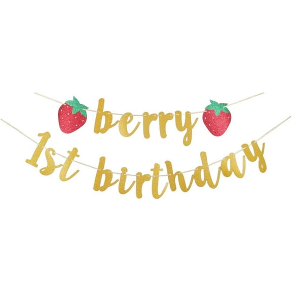 Berry 1st Birthday Banner, Strawberry Theme Party Sign, Baby Shower/Gender Reveal Party Bunting, Baby Kids First Birthday Party Decorations Supplies