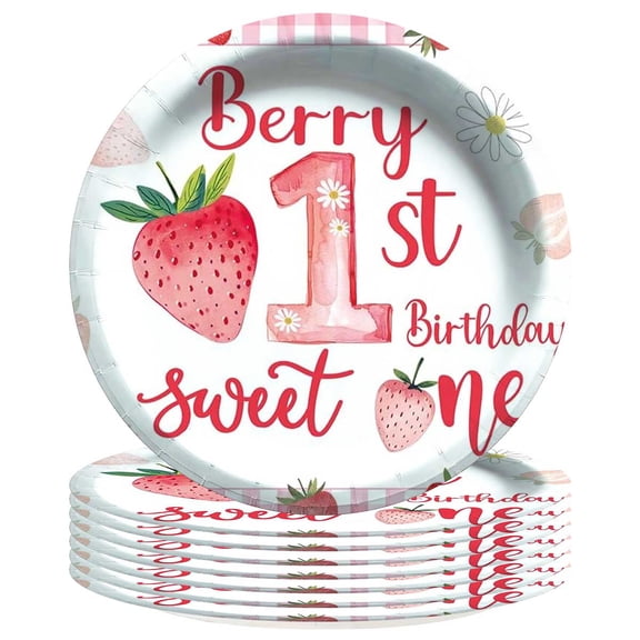 Berry 1st Starwberry First One Plates Birthday Decorations Party Supplies Tableware Disposable Dinnerware 8pcs