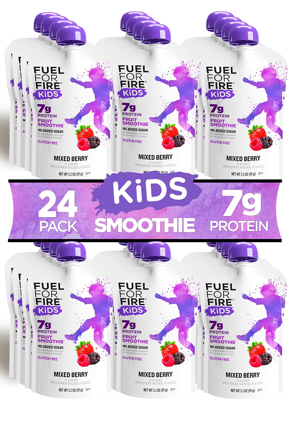 Berry (24 Pack) Real Fruit & Protein Smoothie Squeeze Pouch Nutritionist Approved, Free, Ready