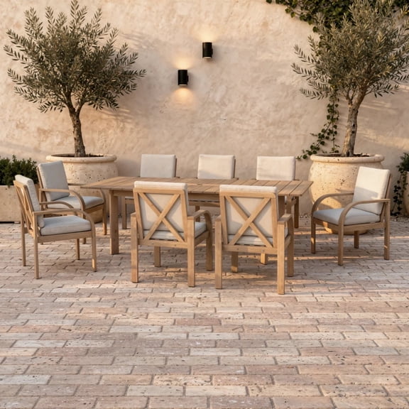 Berry 9Pc Outdoor Patio FSC Wood Dining Set With Cushions