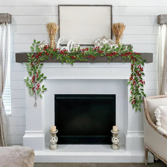 Berry Accent Vine Garland with Lush Foliage Festive Home Decor Piece for Fireplace Staircase Hallway Tabletop Christmas Celebration Arrangement