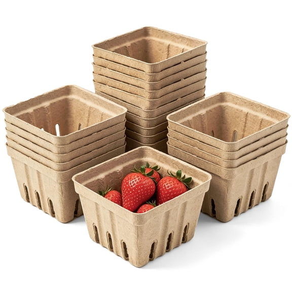 Berry Basket Pulp Fiber Produce Vented Container 20pcs for Fruit Vegetable Farmer Market(4.34.32.75 in)