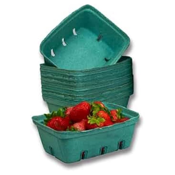 Berry Baskets 25 Pack - 1.5 Quart Green Pulp Containers for Produce, Strawberries, Tomatoes - Farm Stand & Garden Harvest