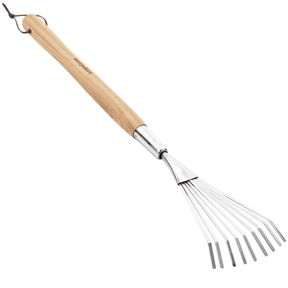 Berry&Bird Stainless Steel Handheld Shrub Rake 26.8" Garden Lawn Leaf Rake With Ash Wood Handle