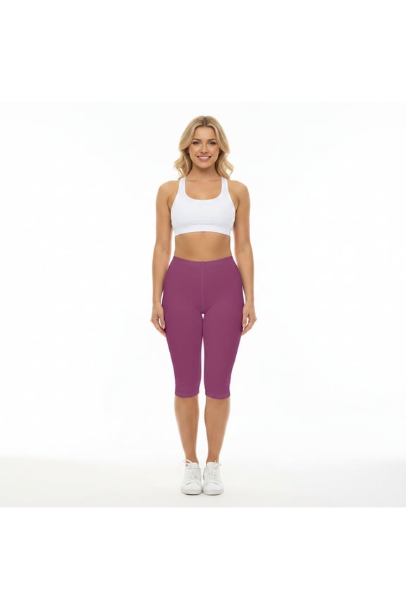 Berry Blush Color Women's Brushed Suede Poly Span Casual Capri Leggings XS-2XL