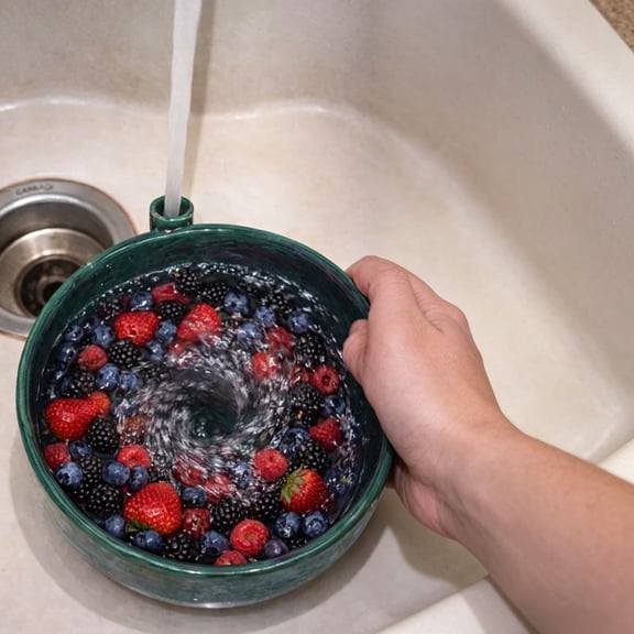 Plastic Berry Bowl, Fruit Containers For Fridge, 5.91x5.91x3.15 Inch Green Fruit Colander Basket, Creates Gentle Swirling Water To Clean Berries