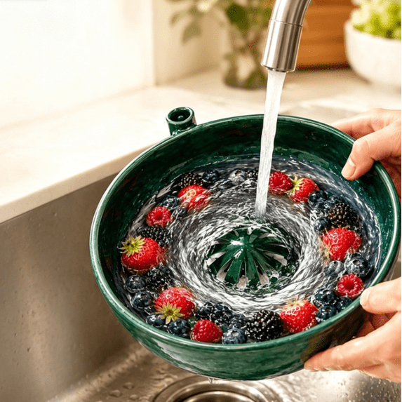 Berry Bowl Pod Pottery - 2027 New Automatic Berry Bowls with Holes Ceramic, self spinning berry washing bowl, multipurpose basket for kitchen storage and rinsing A