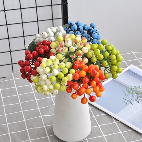 Berry Branches Imitation Greenery, Realistic Blueberry Foam Fruit Stems for Christmas Decor and Photography Props, Flexible Wire Stems for Wreaths and Table Settings, Vsgery