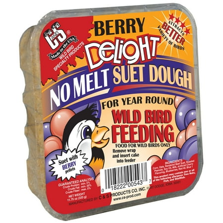 C&S Products Berry Delight Suet, No Melt for Year Round Feeding, 11.75 oz Cake, Wild Bird Food
