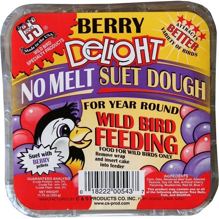 C&S Products Berry Delight Suet, No Melt for Year Round Feeding, 11.75 oz Cake, Wild Bird Food