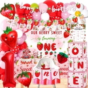 Berry First Birthday Decor, Strawberry 1st Birthday Decorations for Girls, Sweet One Decorations Kit Cake Topper High Chair Banner Backdrop