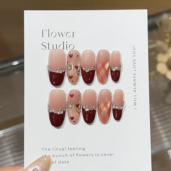[Berry Iced Tea] Romantic atmosphere, wine stains, red love, French plaid cat's eye, broken diamonds, wearing armor