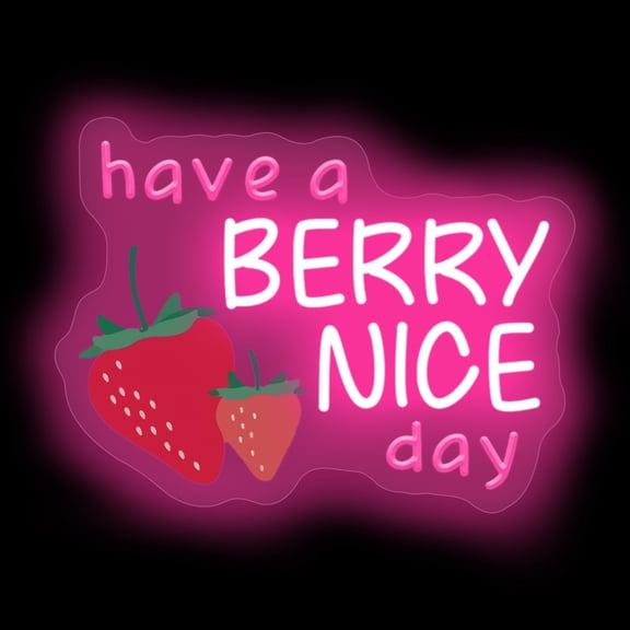 Have A Berry Nice Day Neon Sign, Aesthetic Wall Art, Light up My Happy Place Sign for Encouraging Light, Vintage Strawberry Decor, Pink Led Light for Bedroom, Club, Gifts For Birthday