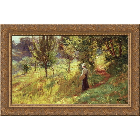 Berry Picker 24x16 Gold Ornate Wood Framed Canvas Art by T. C. Steele
