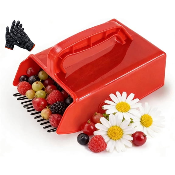 Berry Picker with Metal Comb,Chamomile Picking Tool, Chamomile Harvester Rake with Ergonomic Handle for Easier Picking, 8.7" X 5.5" (red)
