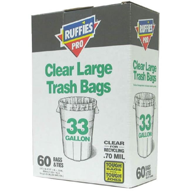 Berry Plastics/tyco/covalence  60 Count 33 Gallon Clear Large Trash Bags