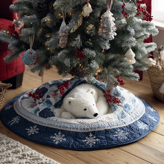 Berry Polar Bear Christmas Quilted Tree Skirt, Christmas Holiday Decor ...