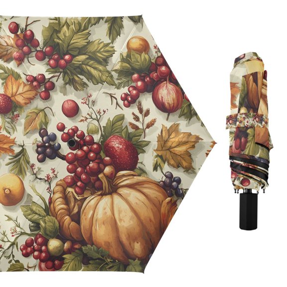Berry Pumpkin Leaf Compact Sun Umbrella Windproof Travel Umbrellas for Rain Strong Portable UV Protection
