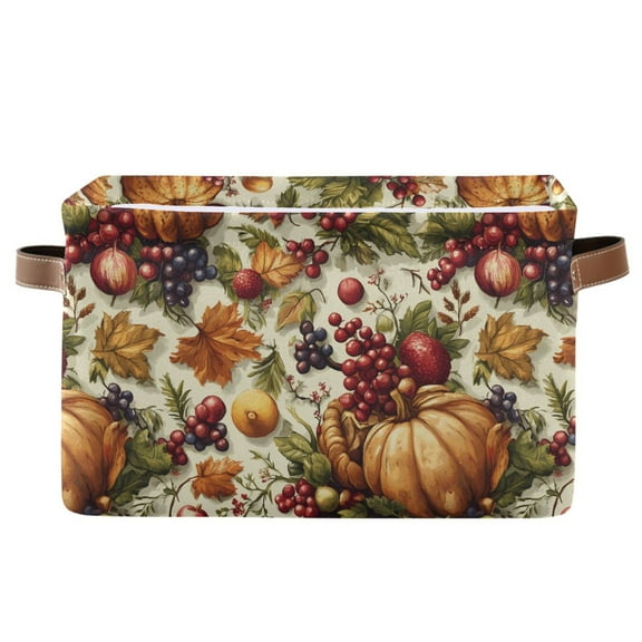 Berry Pumpkin Leaf Storage Bins with Handle Fabric Organizer Basket Foldable Box 1 Pack 14.2x10.2x8.3