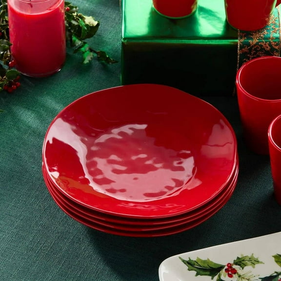 Berry Red Christmas 11 in. Stoneware Dinner Plates (Set of 4)