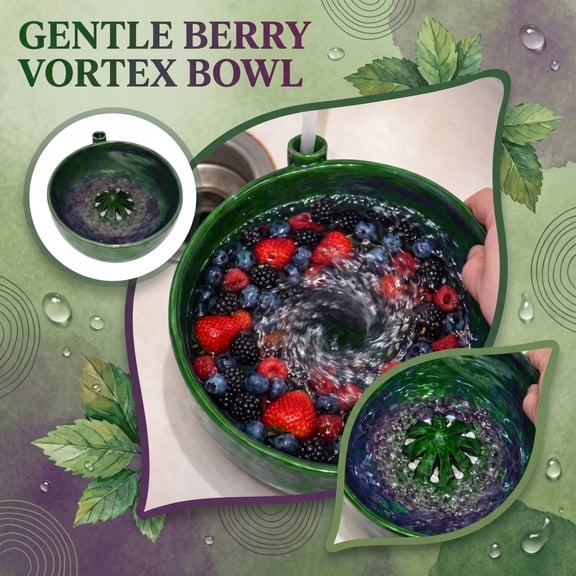 Berry Swirl Bowl Self Spinning Fruit Washing Colander with Vortex Cleaning Mechanism and Built in Drain Spout for Delicate Berries and Produce