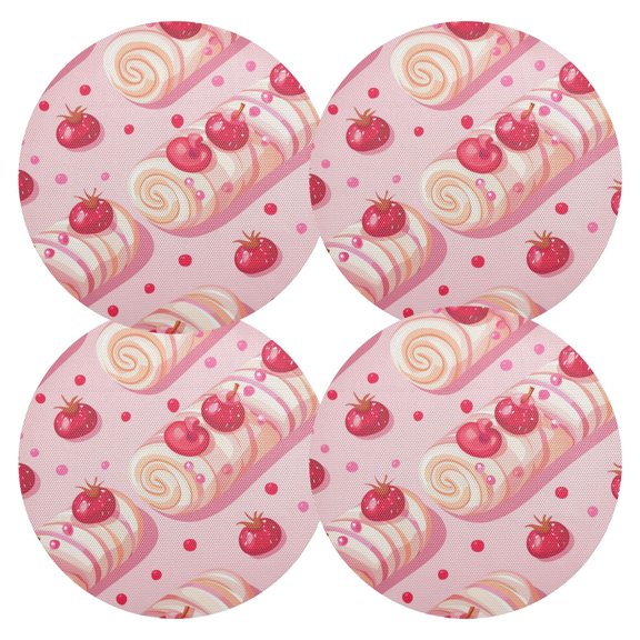 Berry Swiss Rolls Cartoon PVC Round Grid Placemat Table Mat Set 4 Pcs 15.4" x 15.4"