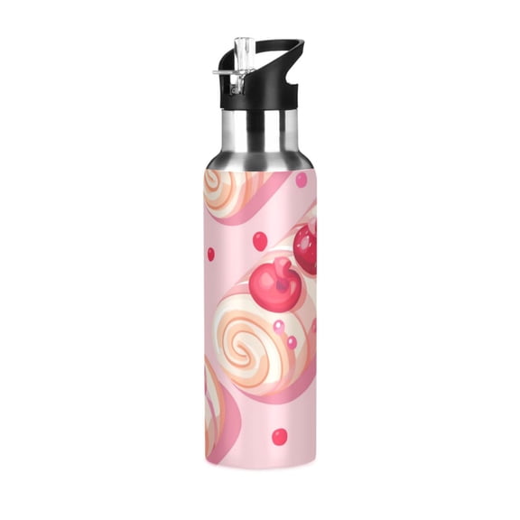 Berry Swiss Rolls Cartoon Sports Bottle with Straw Stainless Steel Water Jug Portable Thermal Cup Leak-proof 1000ML
