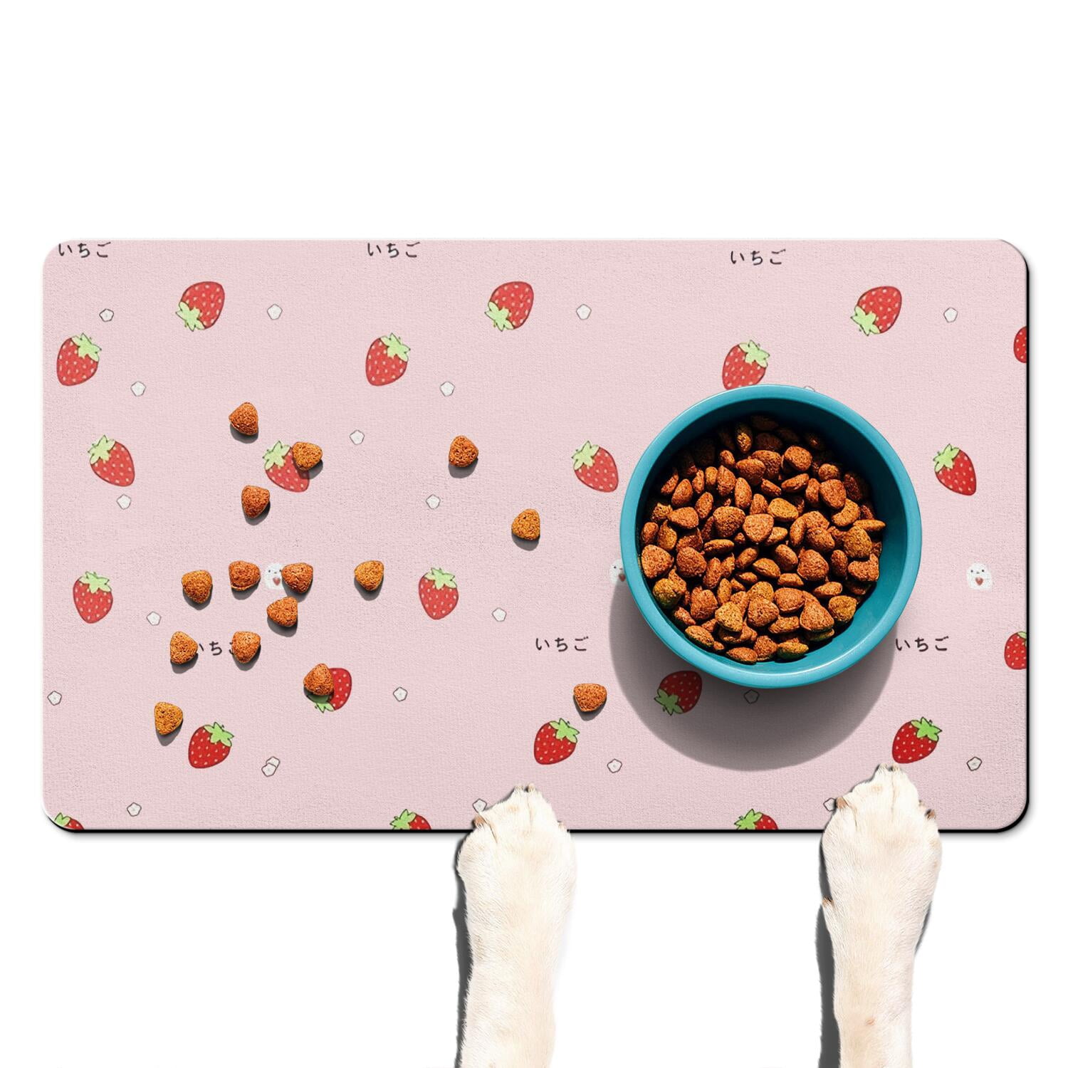 Berry Themed Pet Food Mat - Waterproof Non-Slip Dog Bowl Mat with Sweet ...