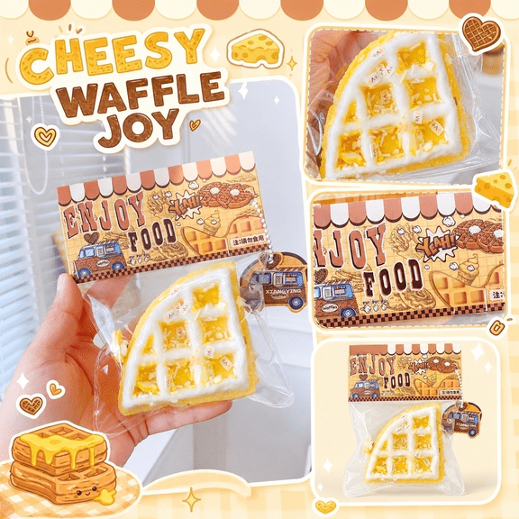 Berry Triangle Waffle Squishy Toys, Dessert Food Style Plastic Stress Relief Squeeze Toys, Office Desk Relaxation Focus Training and Finger Exercise (Yellow)