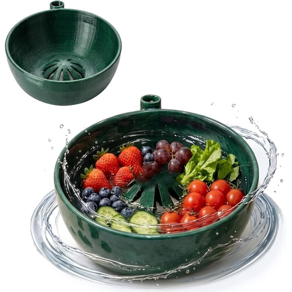 Berry Washing Bowl, Self Spinning Ceramic Fruit and Vegetable Washer with Drain, Automatic Berry Cleaning Bowl for Strawberries, Blueberries & Kitchen Prep